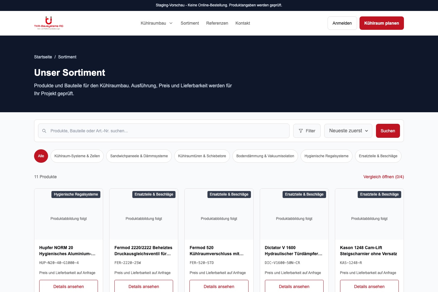 Product catalogue in the MedusaJS storefront