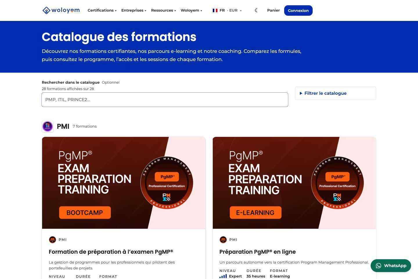Course catalogue and filters